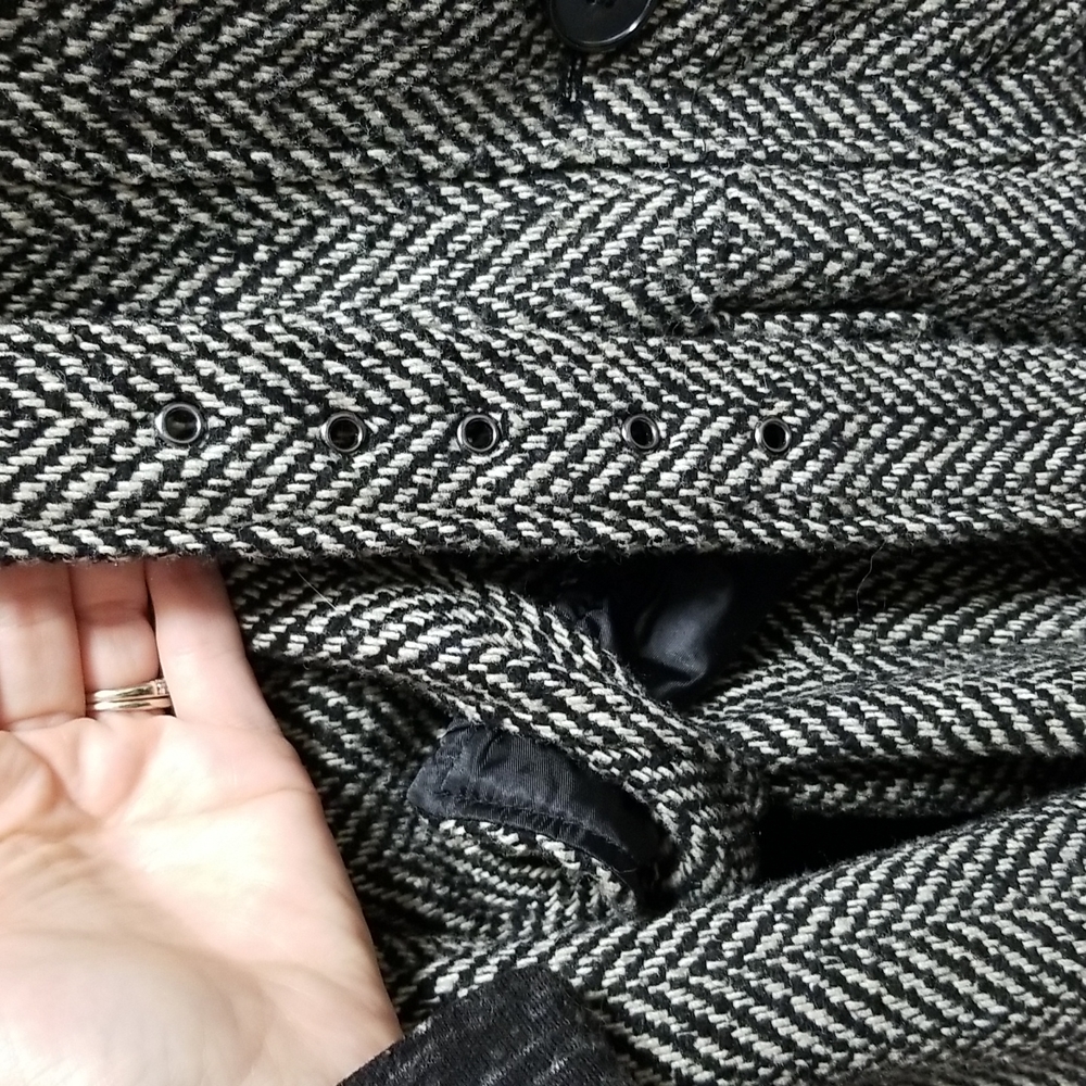 Nicole Miller Coat, Black and White Herringbone - Picture 8 of 9